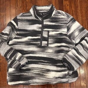 DSG Men’s XXL Sherpa Fleece Pullover Black Gray White Quarter Zip Recycled Warm